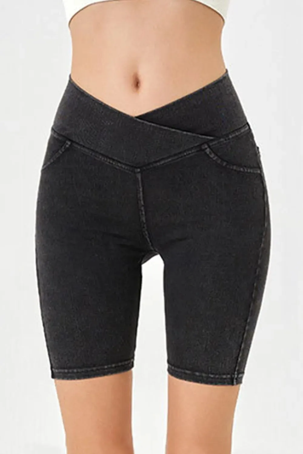 Asymmetrical Waist Denim Shorts