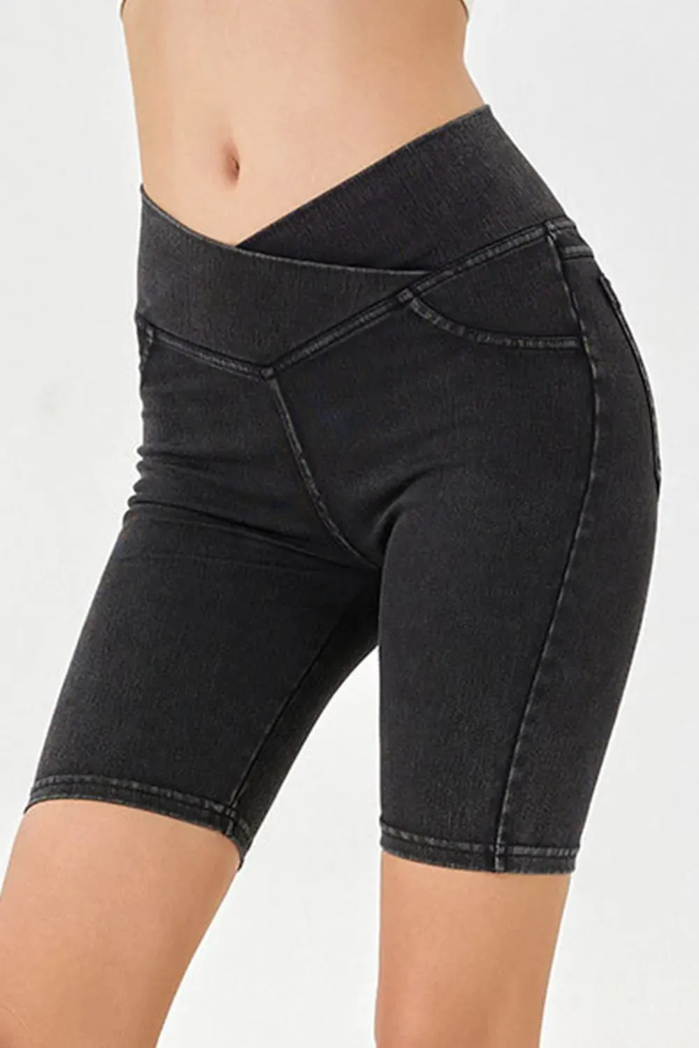 Asymmetrical Waist Denim Shorts