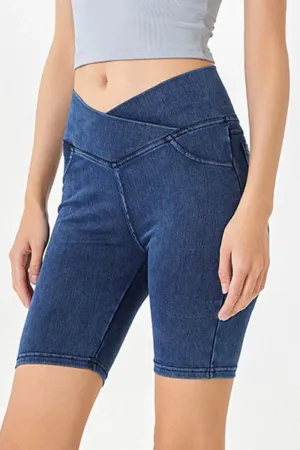 Asymmetrical Waist Denim Shorts