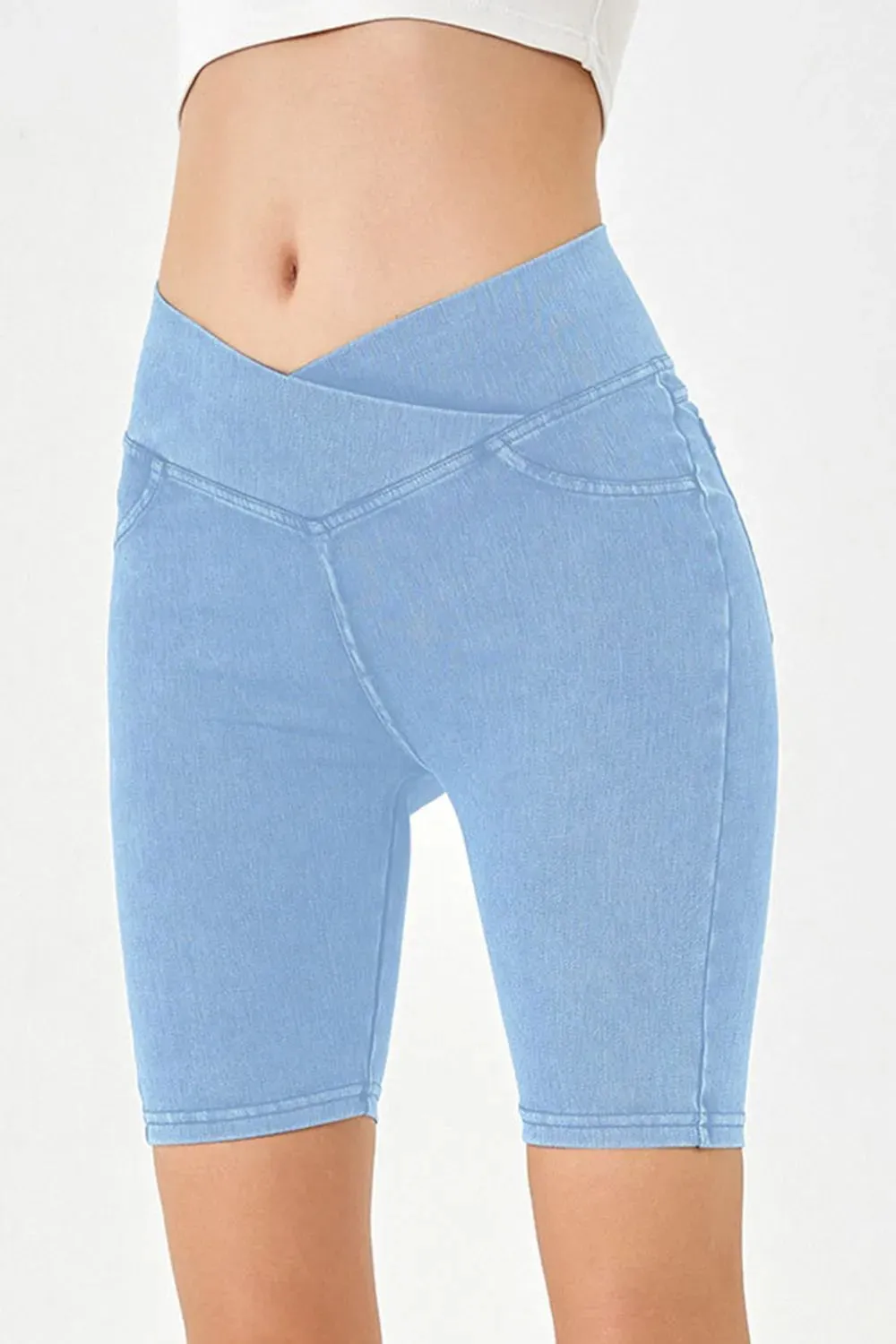 Asymmetrical Waist Denim Shorts