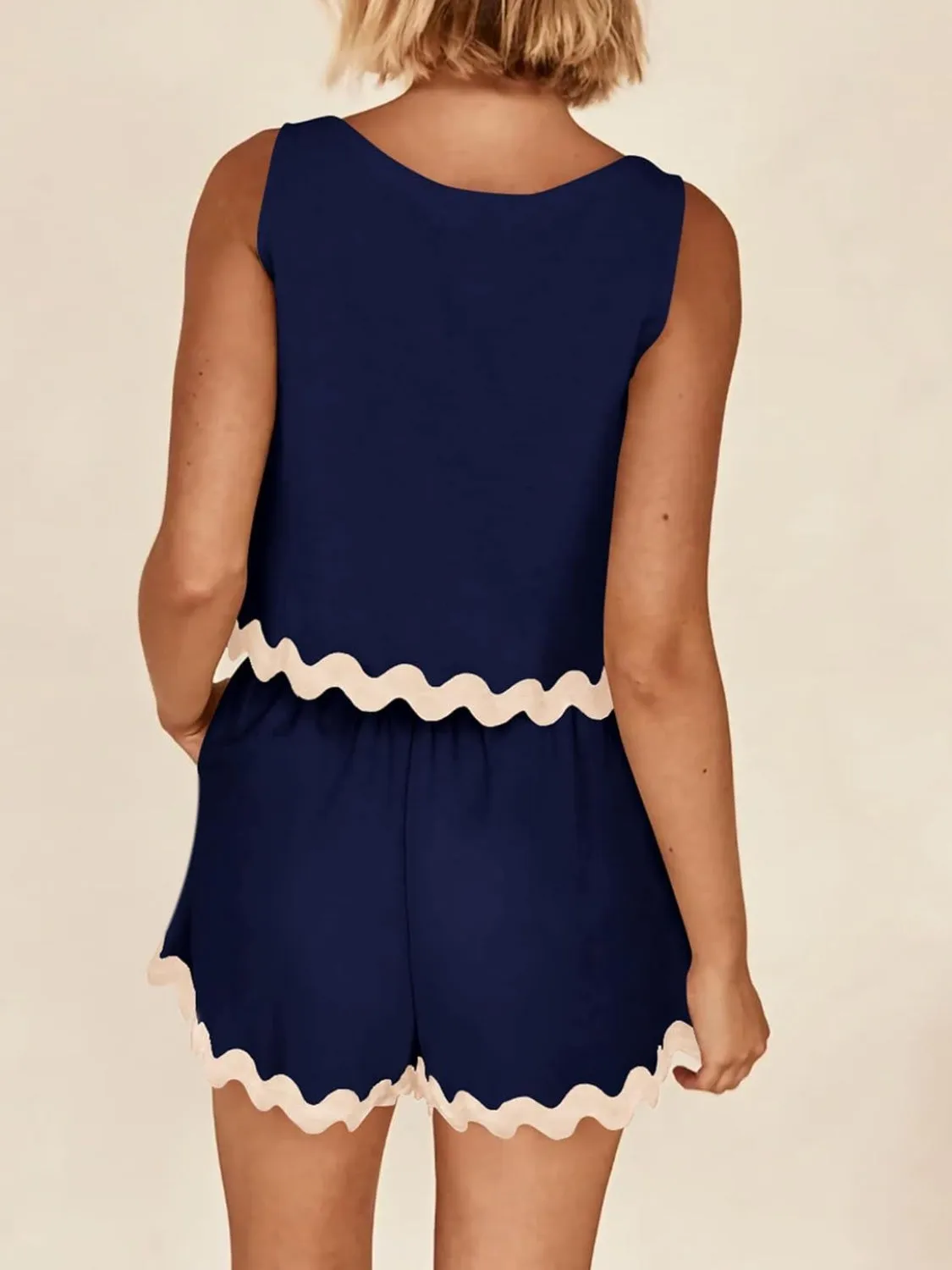 Aya Contrast Trim Sleeveless Top and Shorts Set