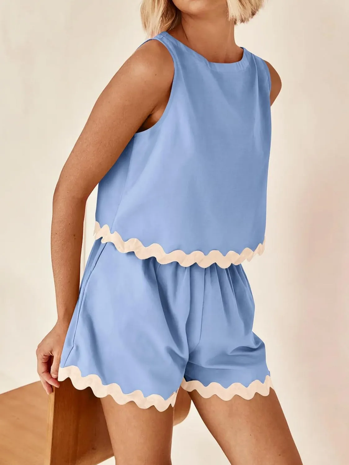 Aya Contrast Trim Sleeveless Top and Shorts Set