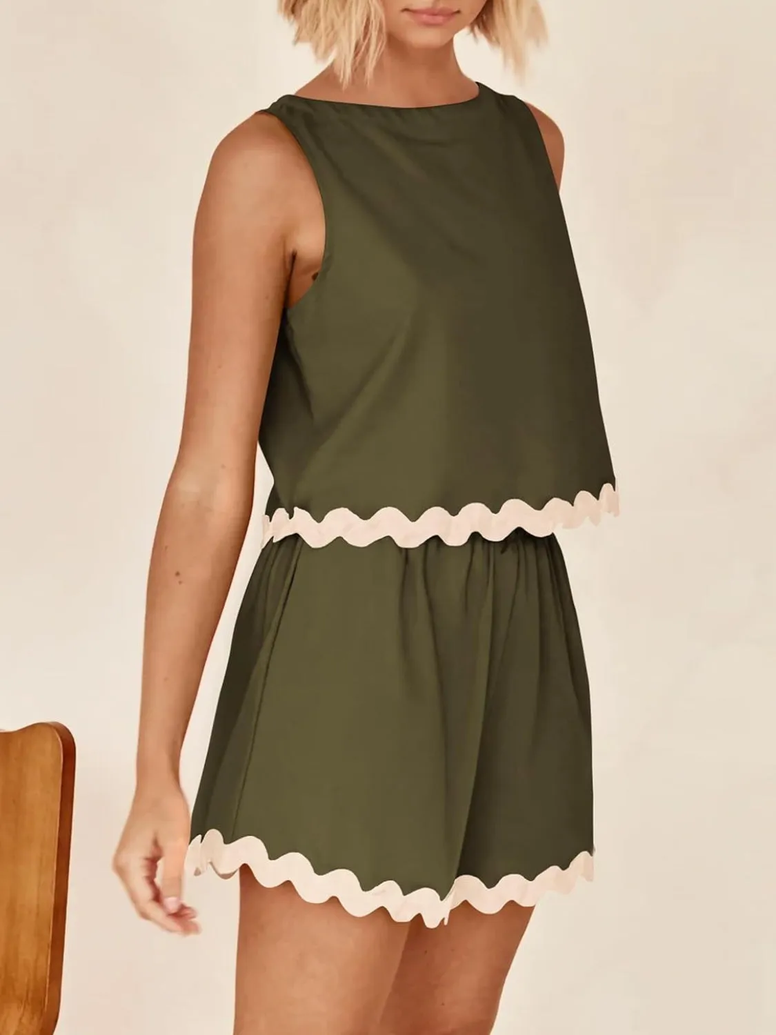 Aya Contrast Trim Sleeveless Top and Shorts Set