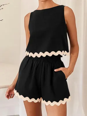 Aya Contrast Trim Sleeveless Top and Shorts Set