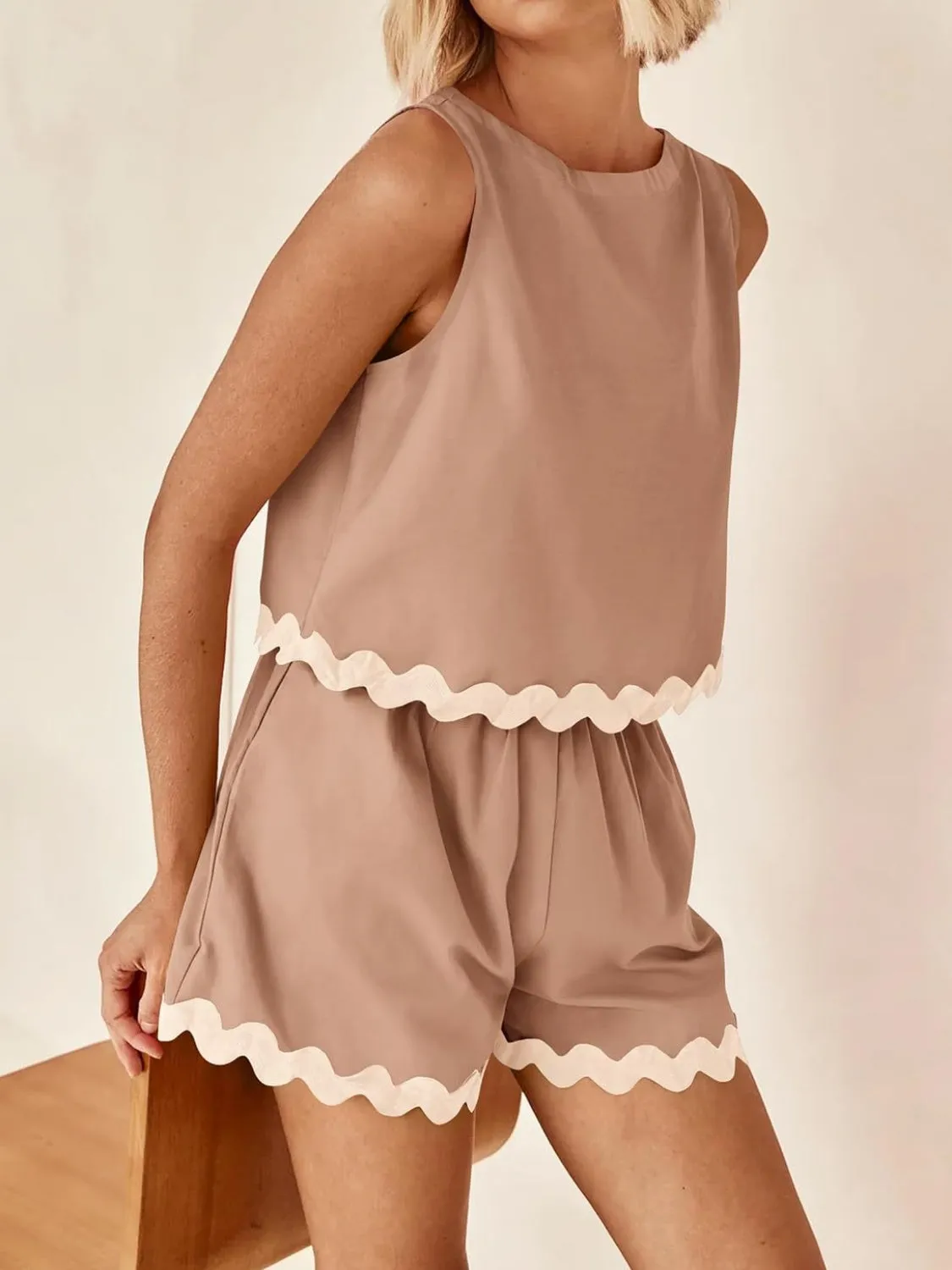 Aya Contrast Trim Sleeveless Top and Shorts Set
