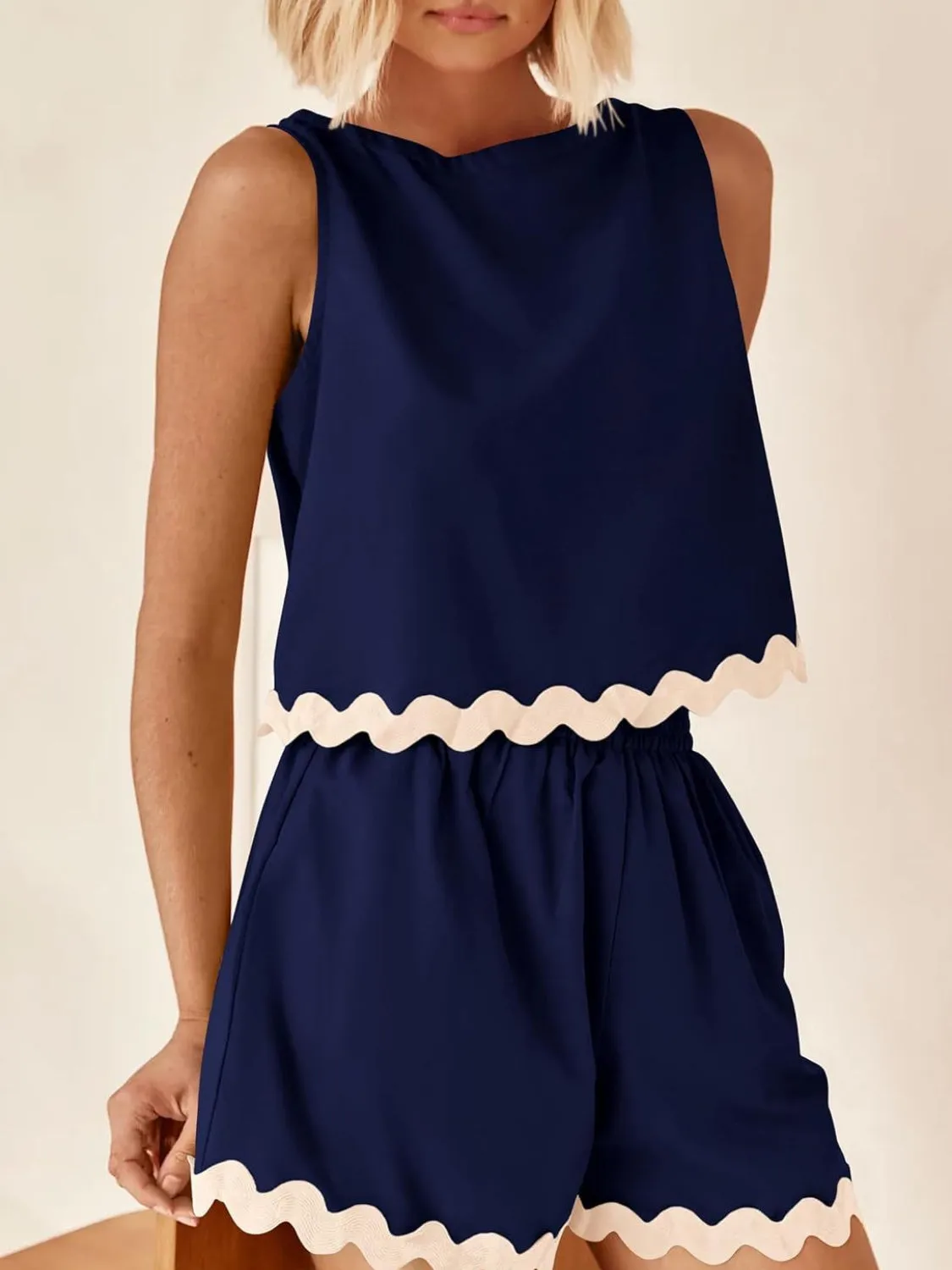 Aya Contrast Trim Sleeveless Top and Shorts Set