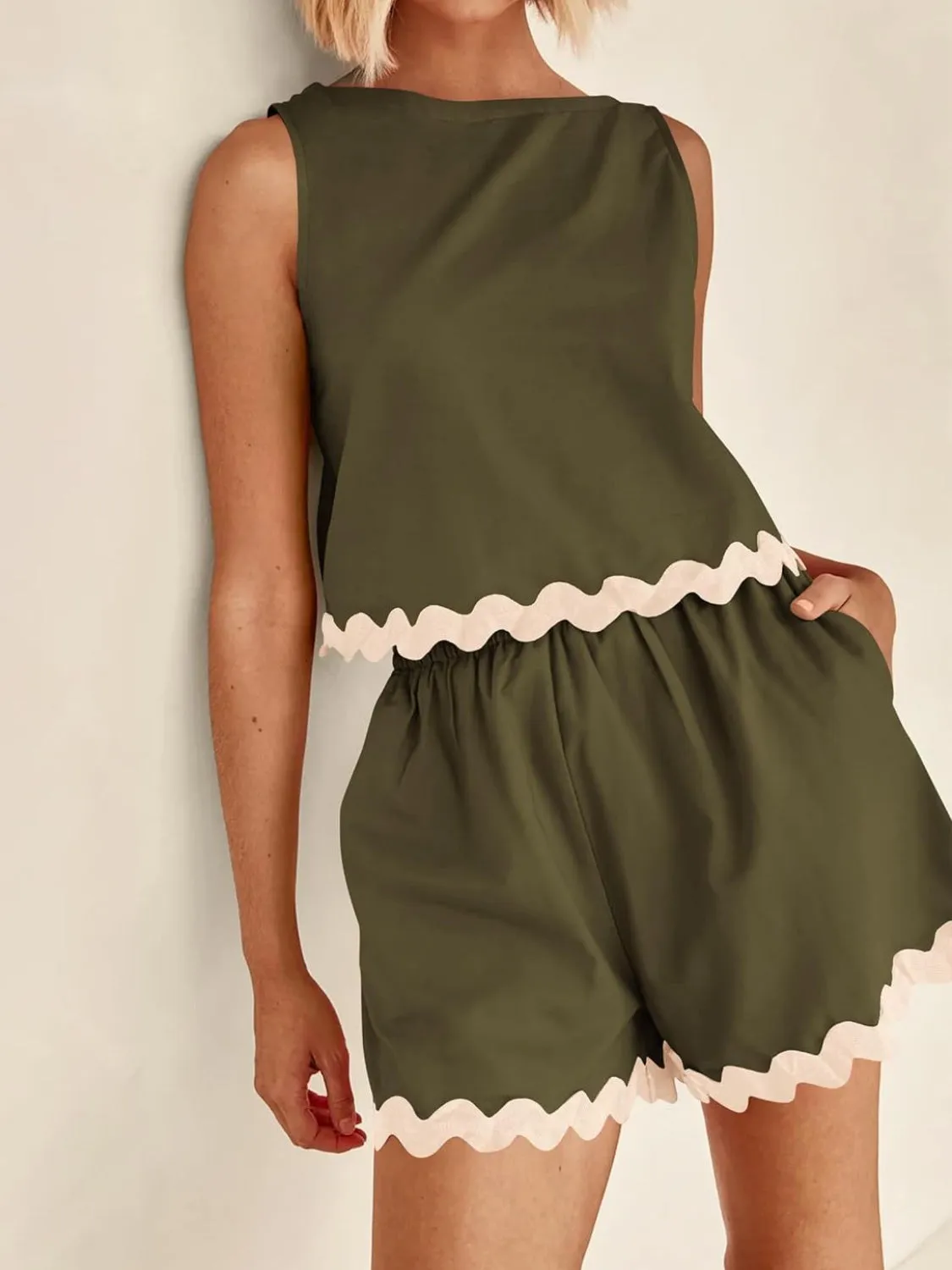 Aya Contrast Trim Sleeveless Top and Shorts Set