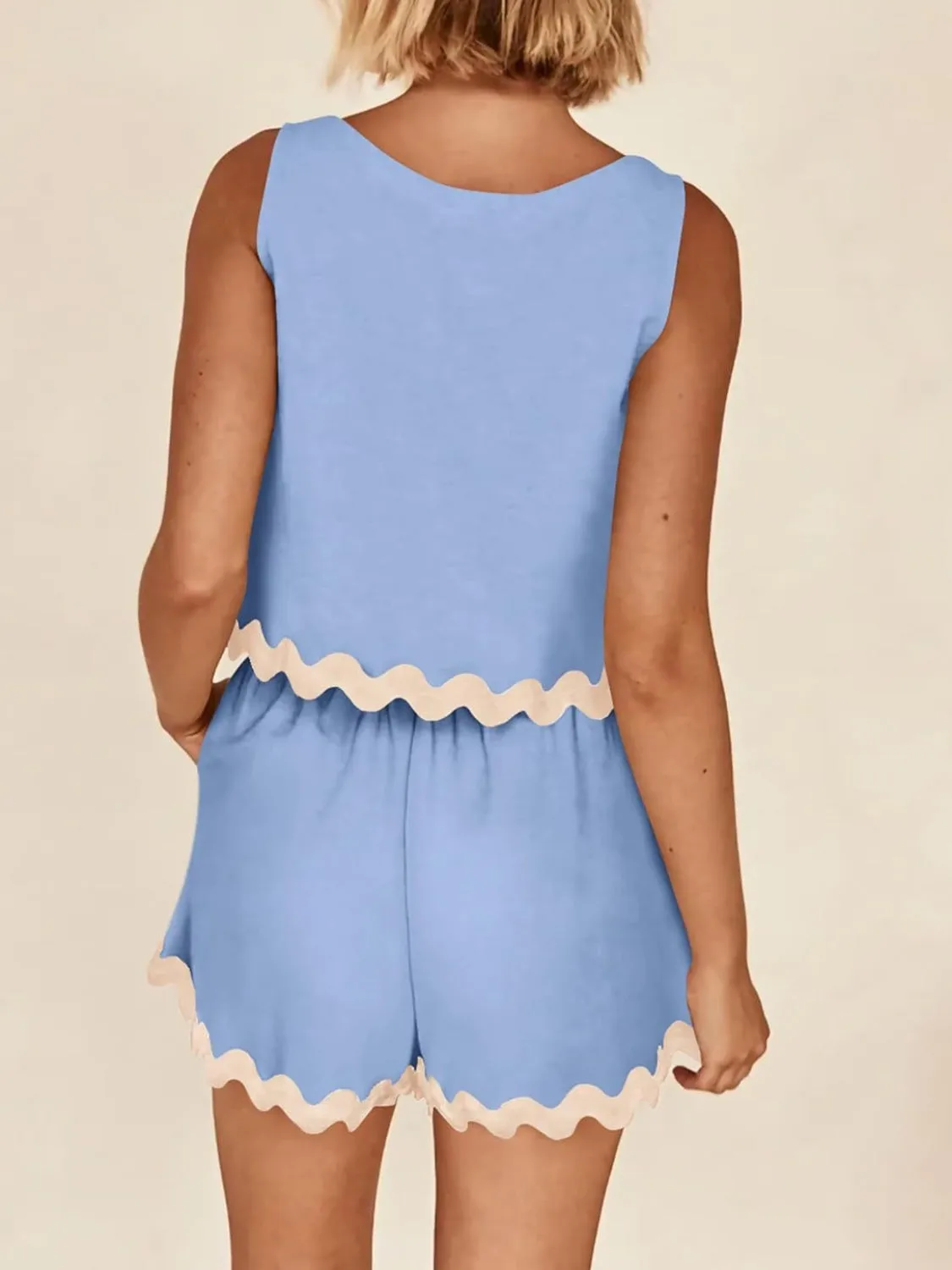 Aya Contrast Trim Sleeveless Top and Shorts Set