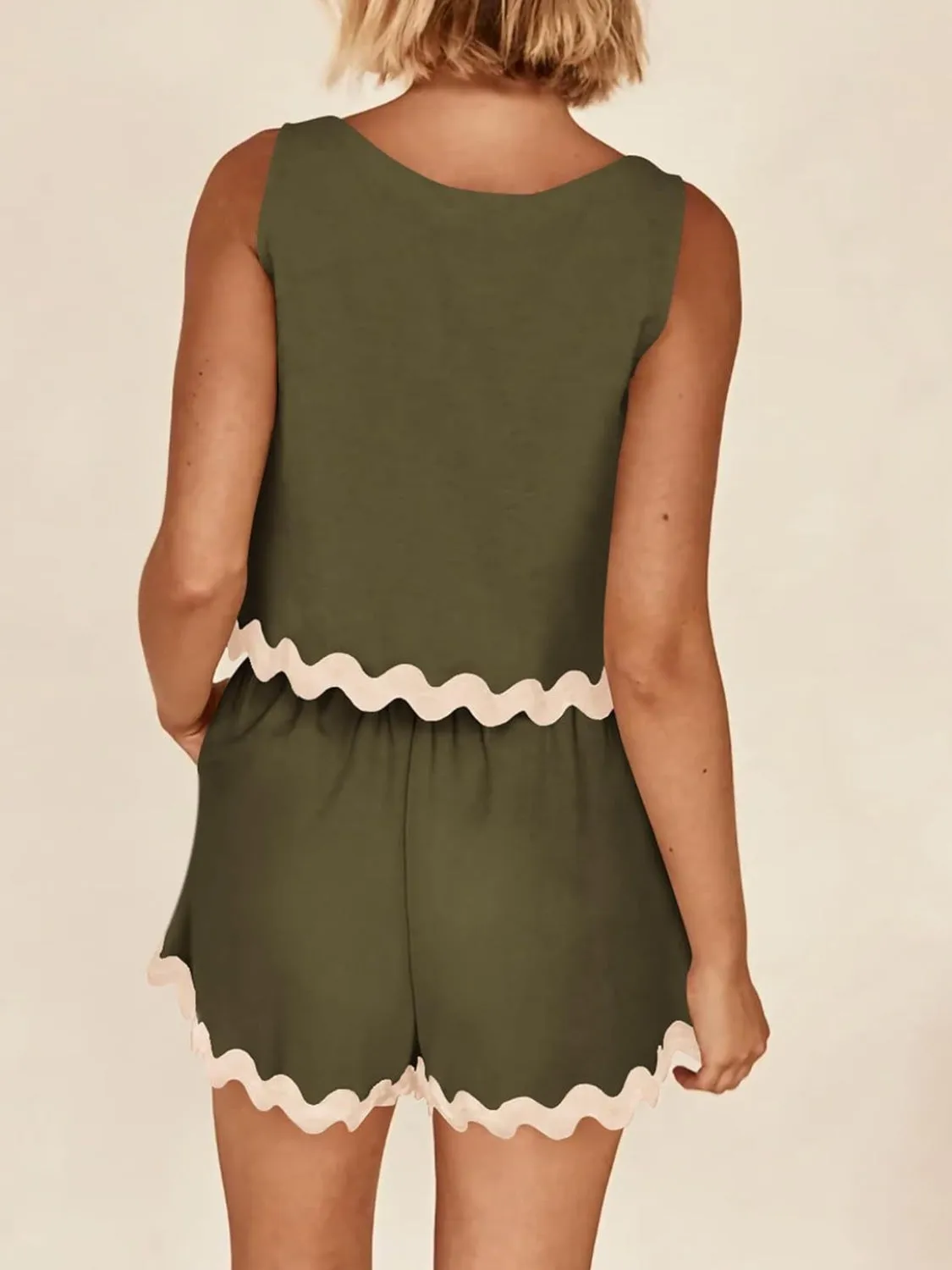 Aya Contrast Trim Sleeveless Top and Shorts Set