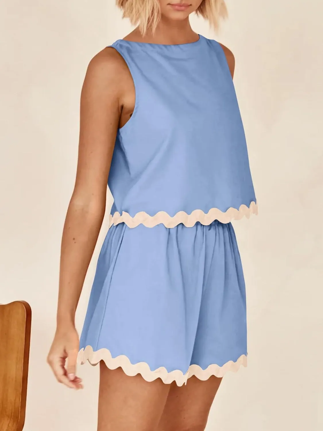 Aya Contrast Trim Sleeveless Top and Shorts Set