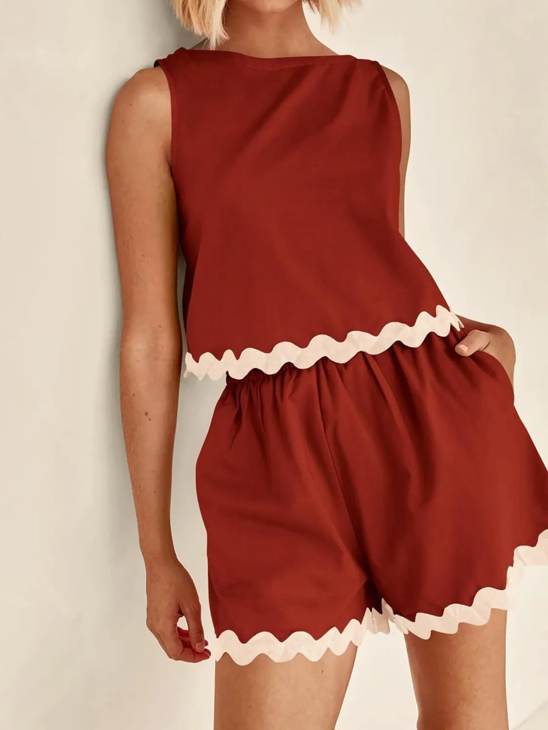 Aya Contrast Trim Sleeveless Top and Shorts Set