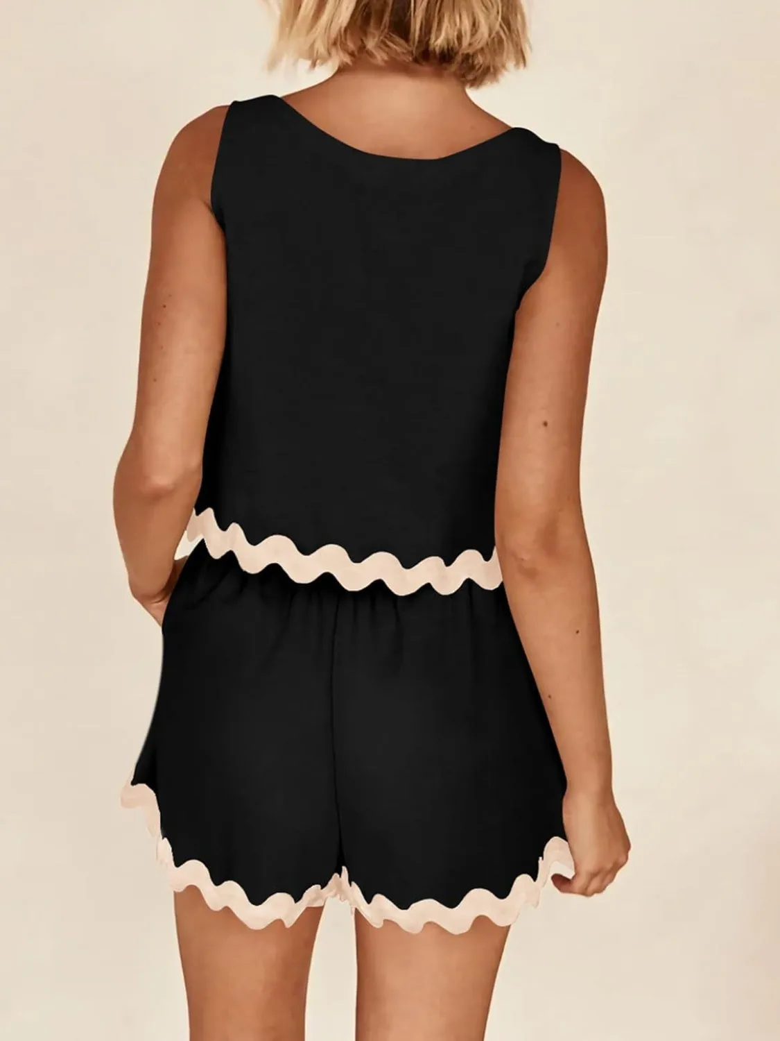 Aya Contrast Trim Sleeveless Top and Shorts Set