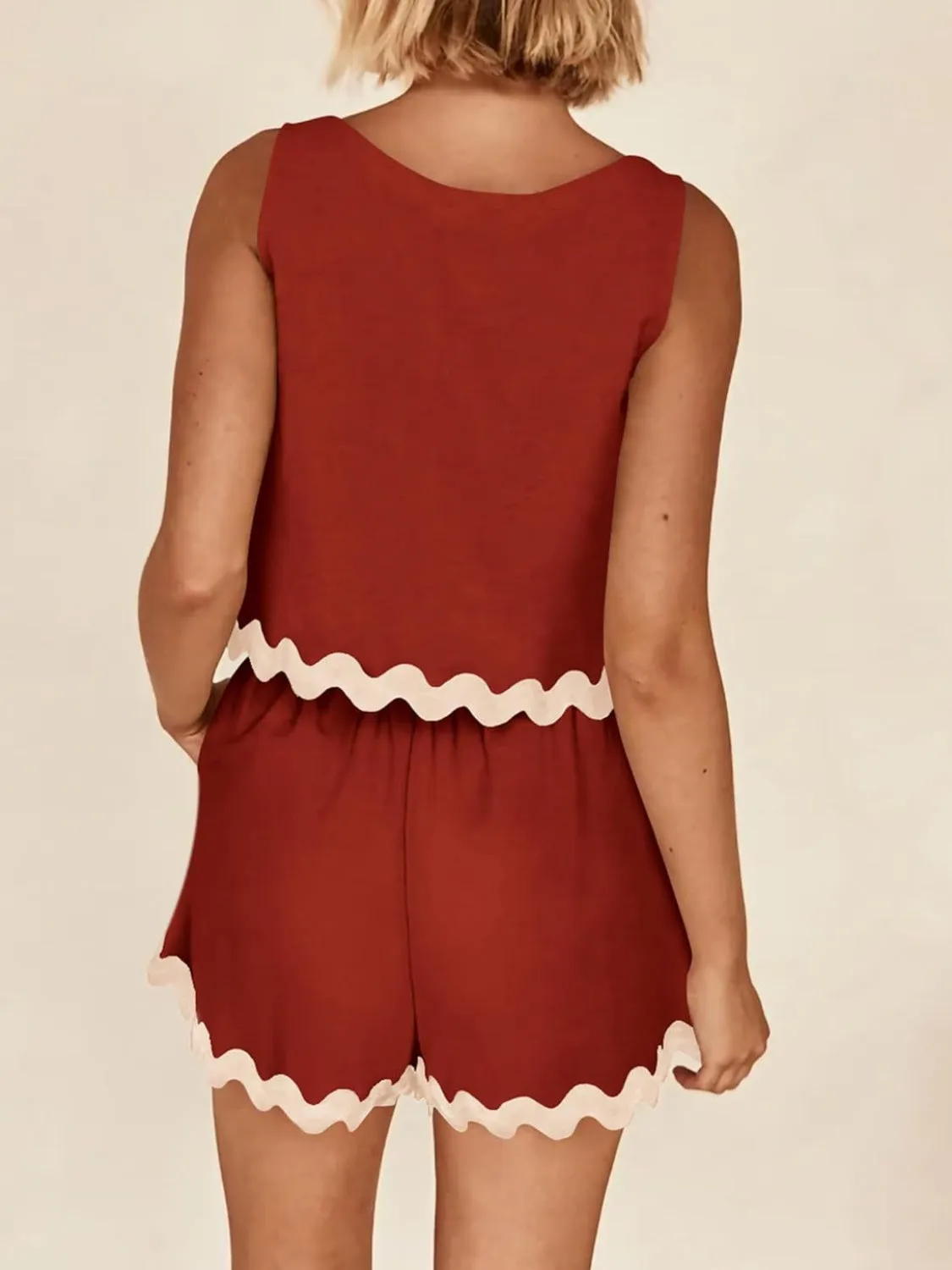 Aya Contrast Trim Sleeveless Top and Shorts Set