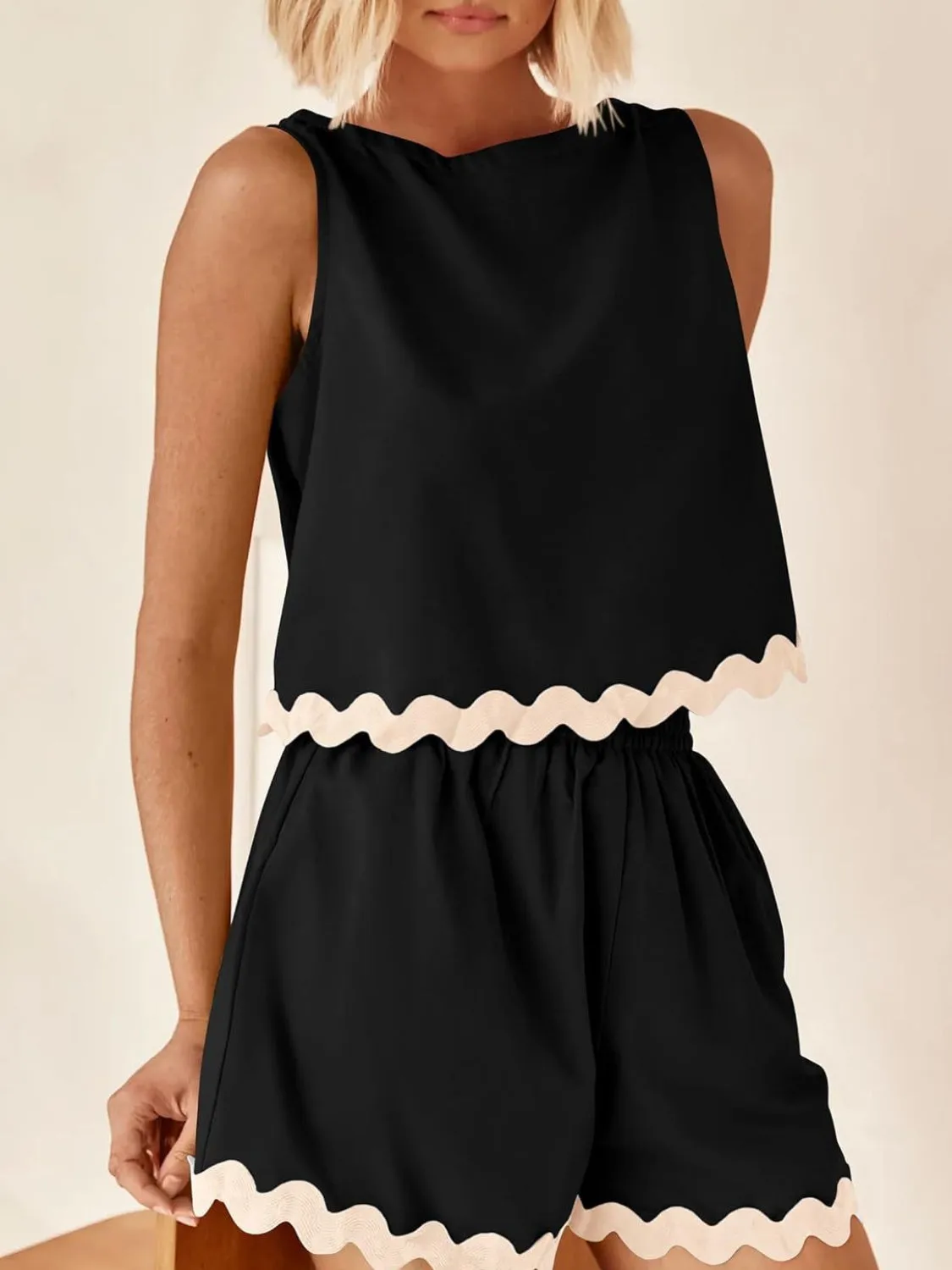 Aya Contrast Trim Sleeveless Top and Shorts Set