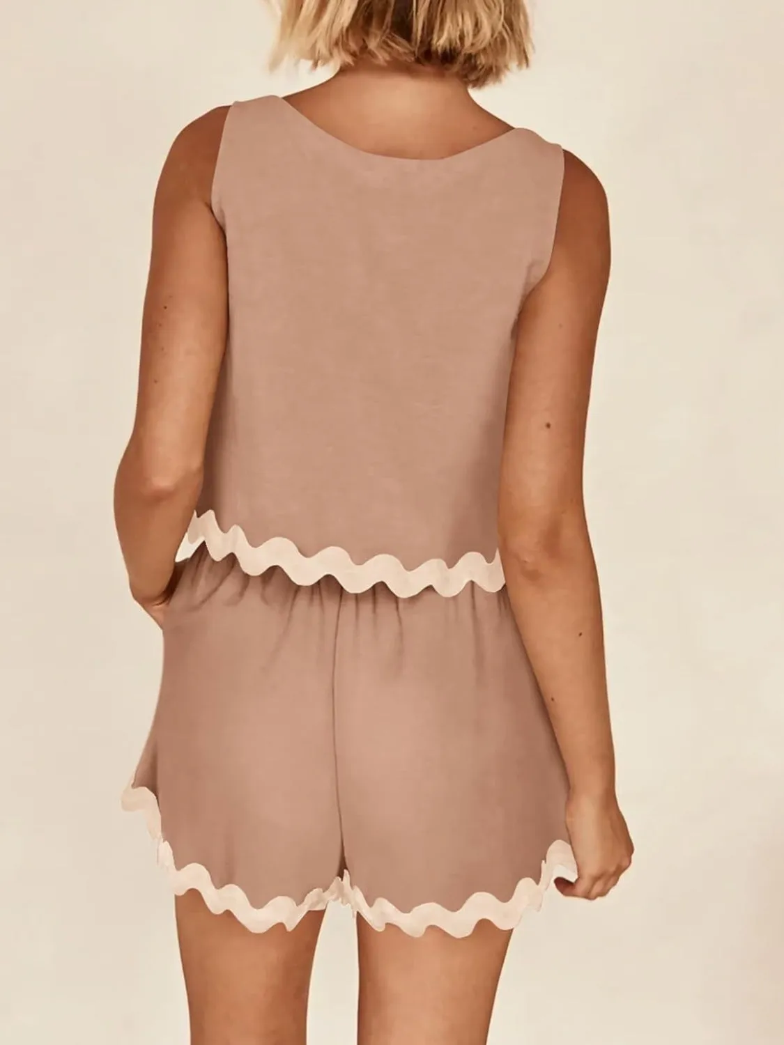 Aya Contrast Trim Sleeveless Top and Shorts Set