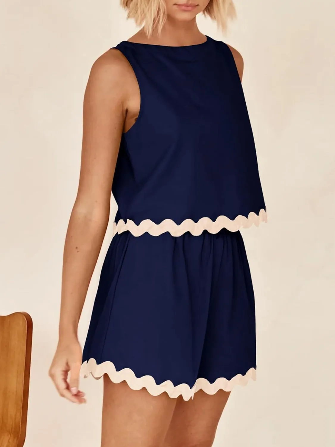 Aya Contrast Trim Sleeveless Top and Shorts Set