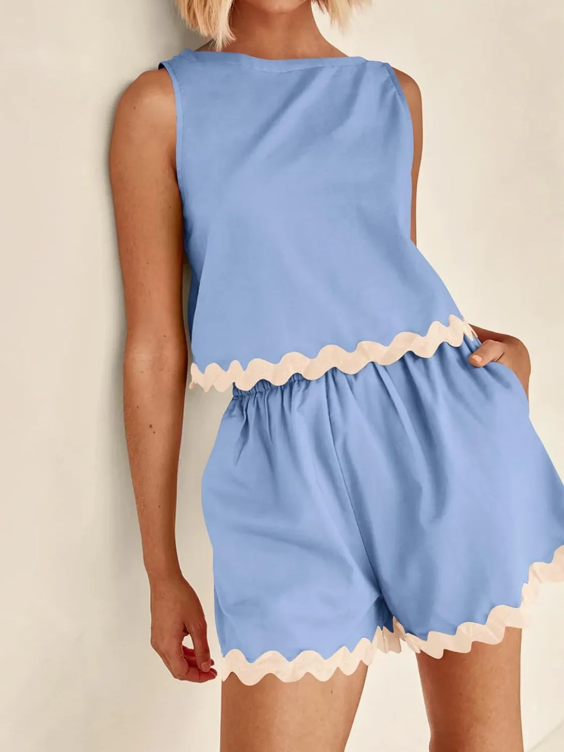 Aya Contrast Trim Sleeveless Top and Shorts Set