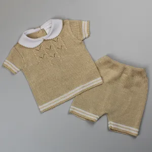 Baby Boys Knitted Shirt & Shorts Outfit - Beige
