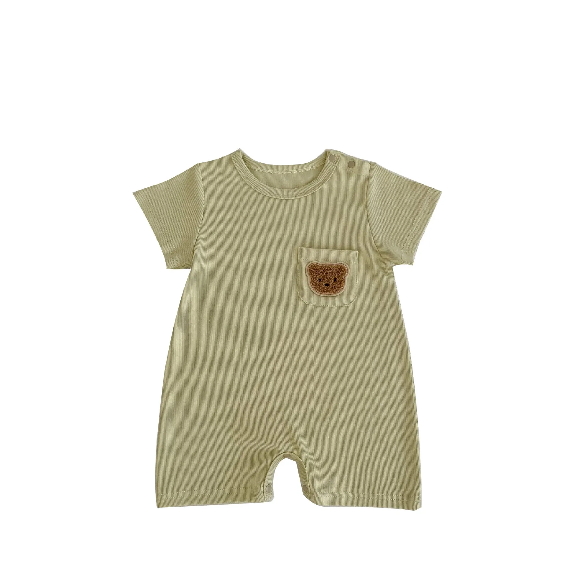 Baby Solid Color Bear Patched Pattern Comfy Summer Romper
