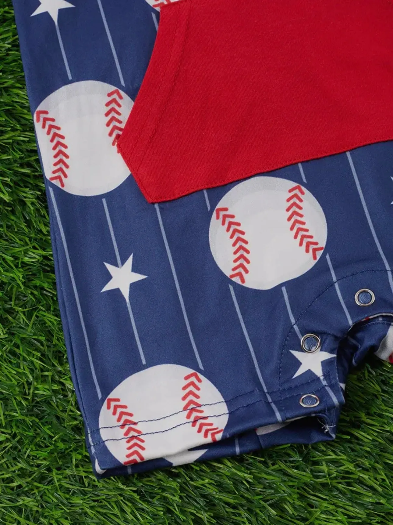Baseball Hooded Romper: Blue Mic