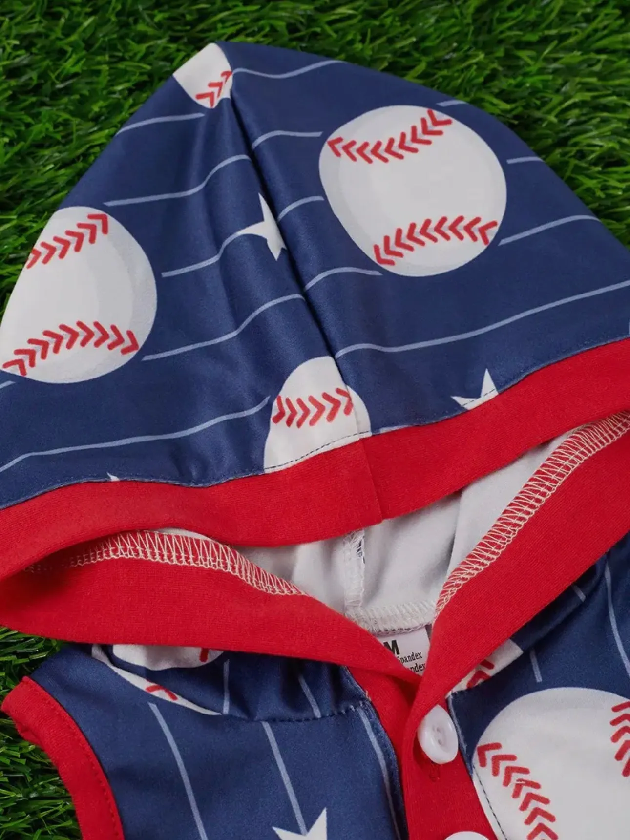 Baseball Hooded Romper: Blue Mic