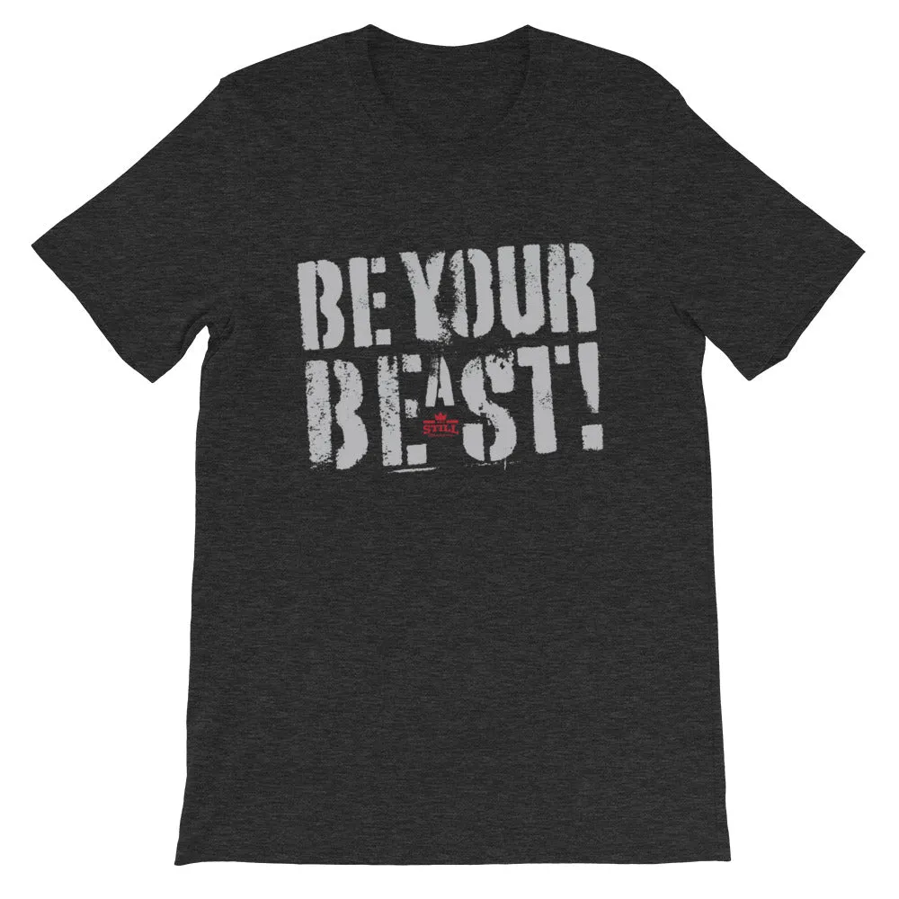 Be Your Beast men's training T-shirt with ASC logo on back label