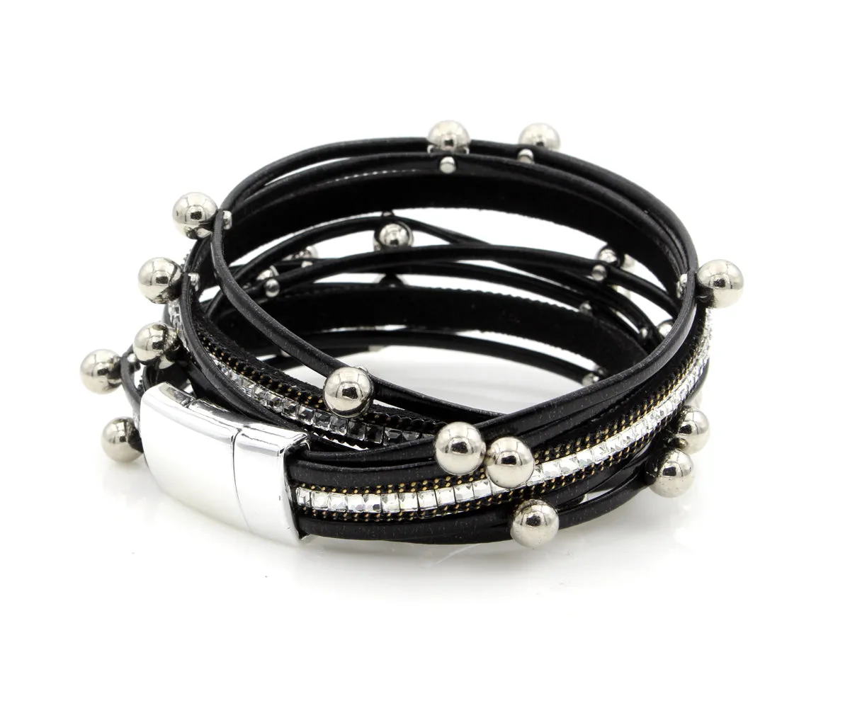Beaded Black Double Wrap Leather Bracelet