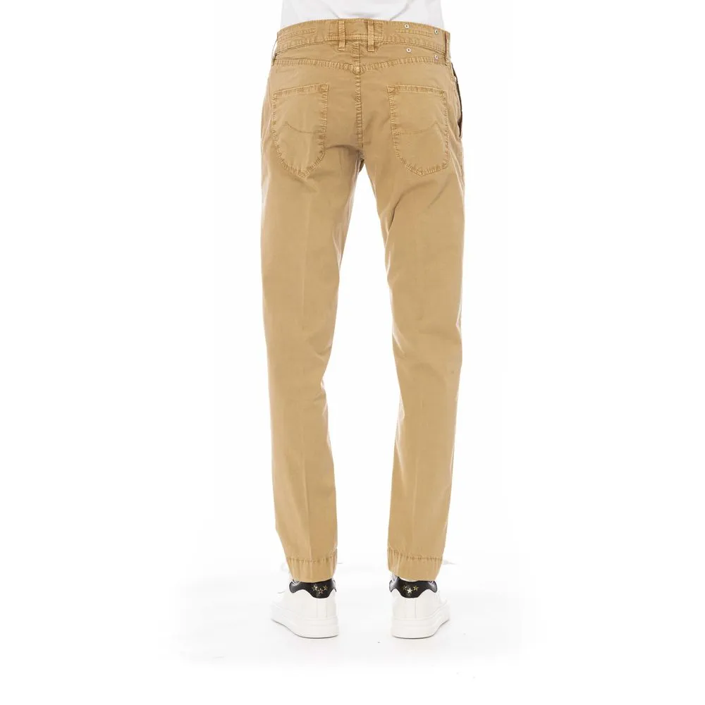 Beige Cotton Men Trouser