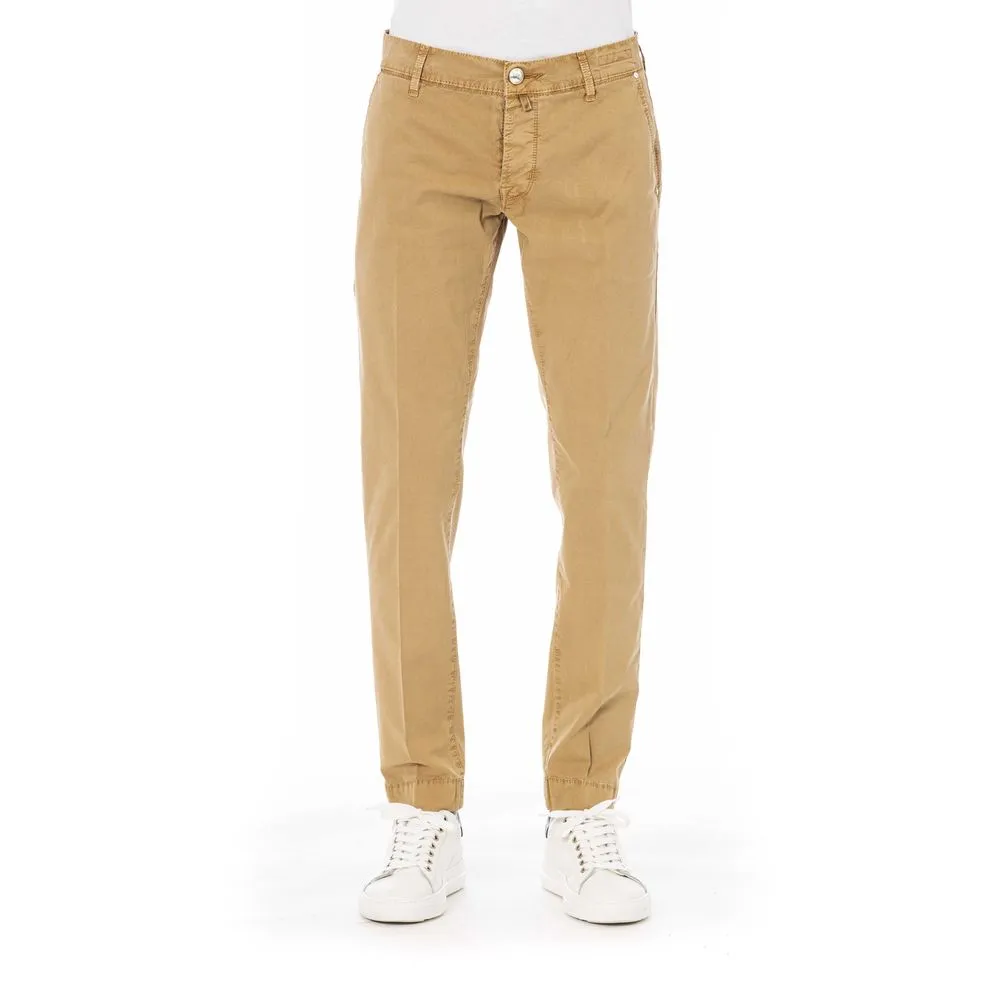 Beige Cotton Men Trouser
