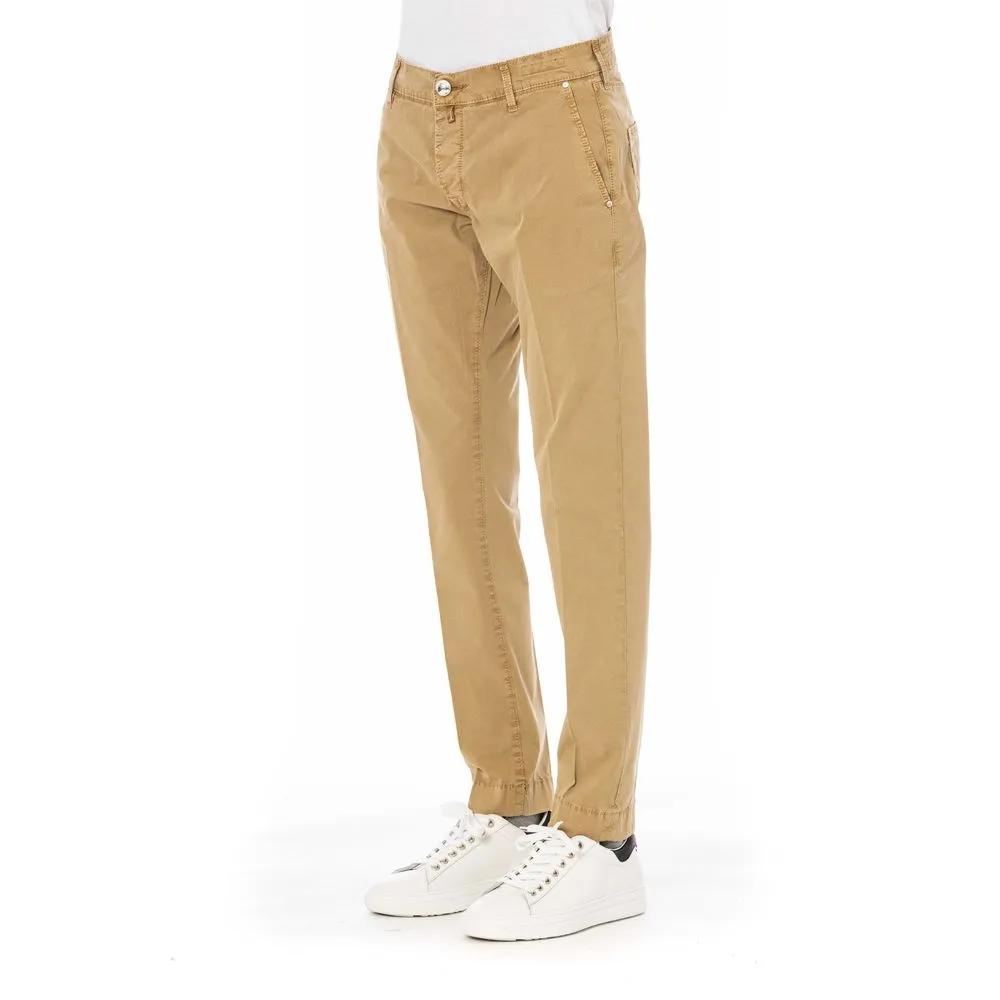 Beige Cotton Men Trouser