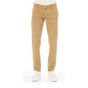 Beige Cotton Men Trouser