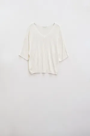 Beige Short Sleeve Sweater With Argyle Pattern