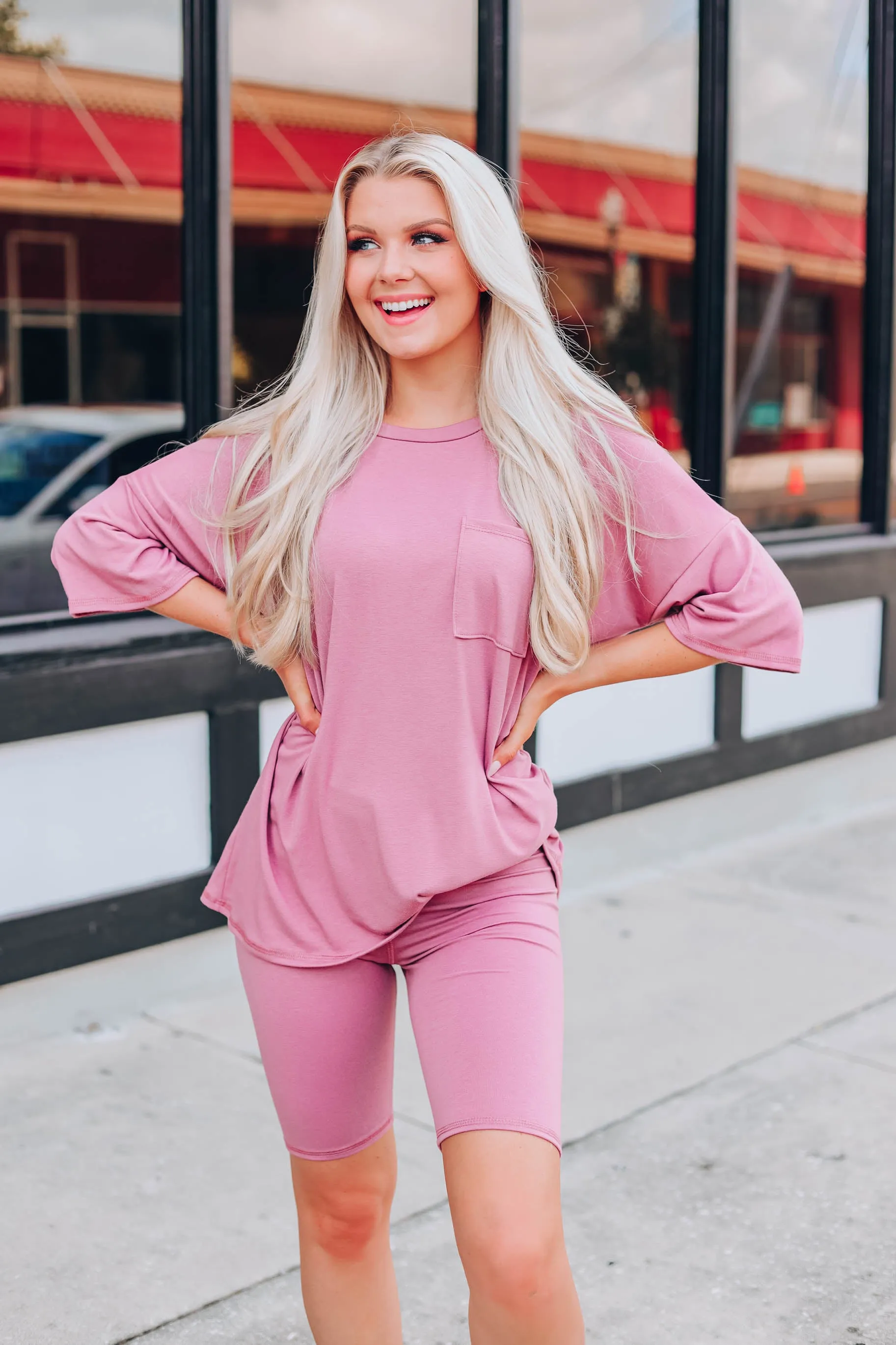 Being Bold Biker Shorts Set - Mauve