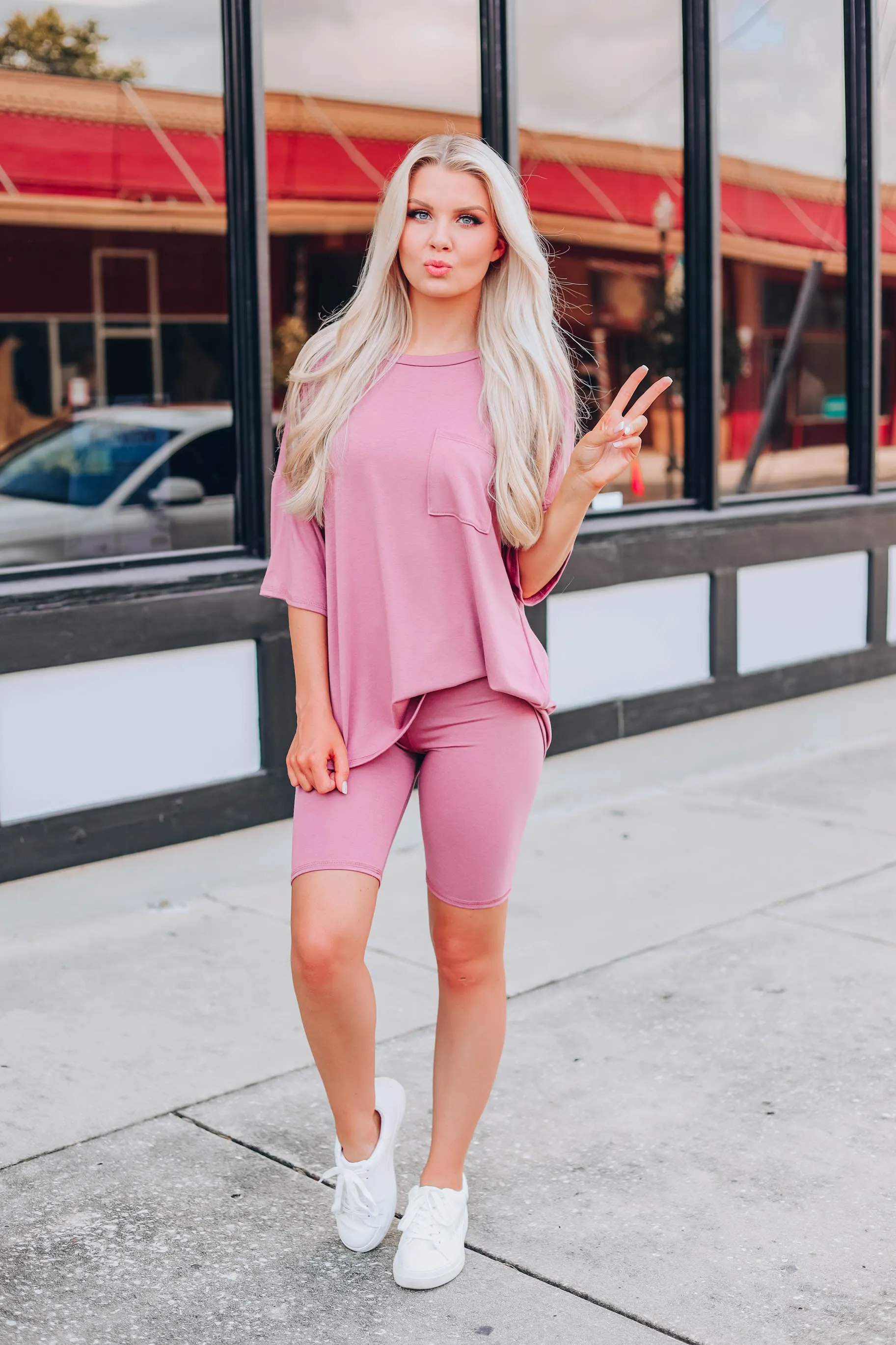 Being Bold Biker Shorts Set - Mauve