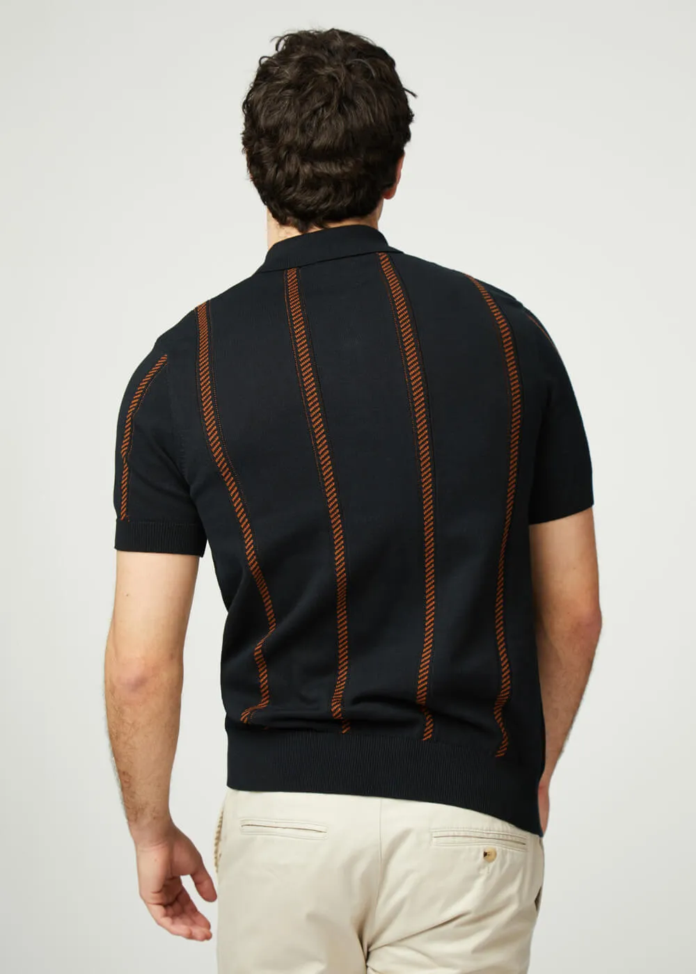 Ben Sherman Jaquard Stripe Polo Black