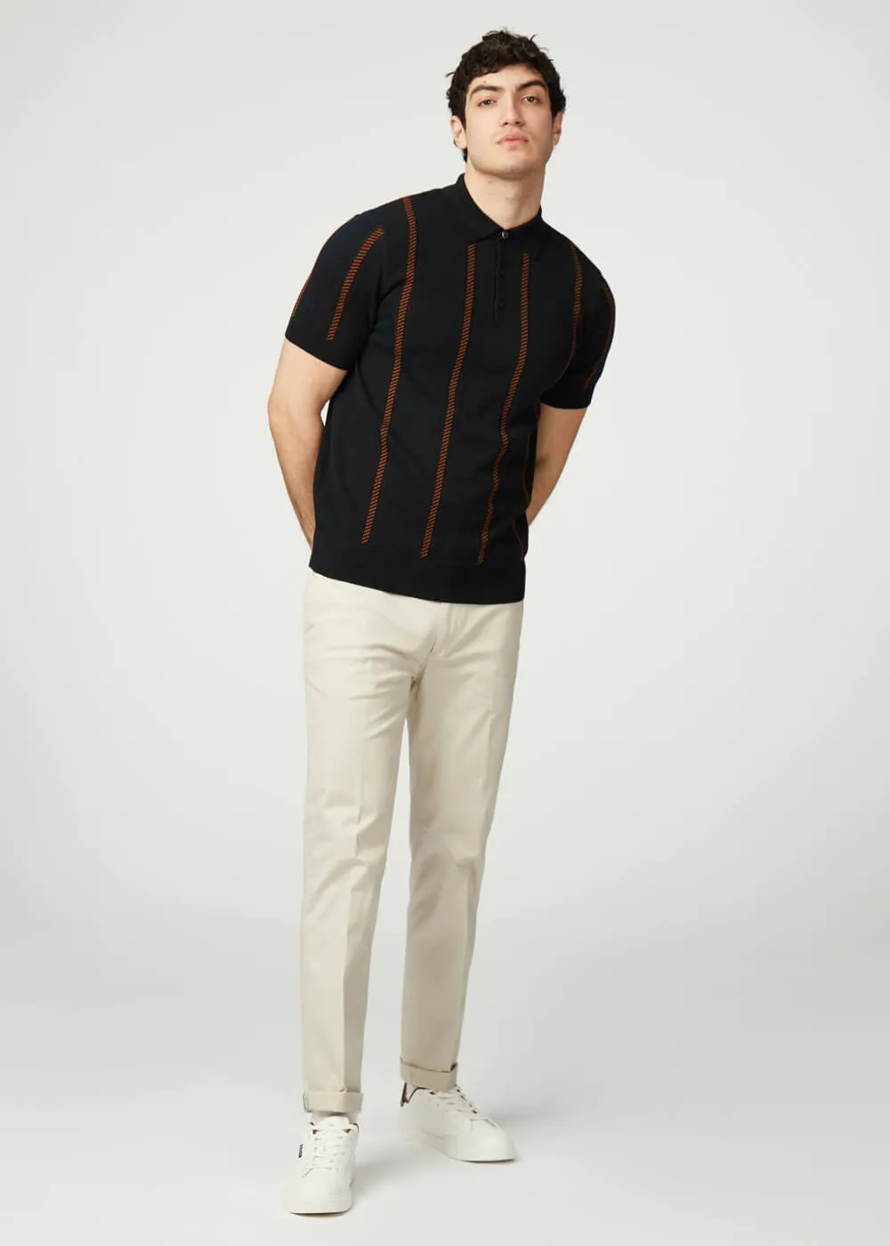 Ben Sherman Jaquard Stripe Polo Black
