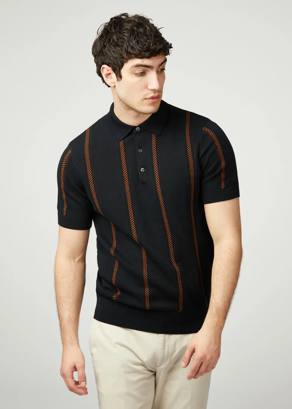 Ben Sherman Jaquard Stripe Polo Black
