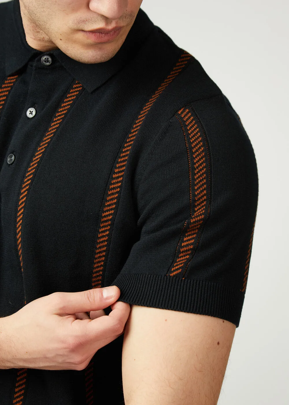 Ben Sherman Jaquard Stripe Polo Black