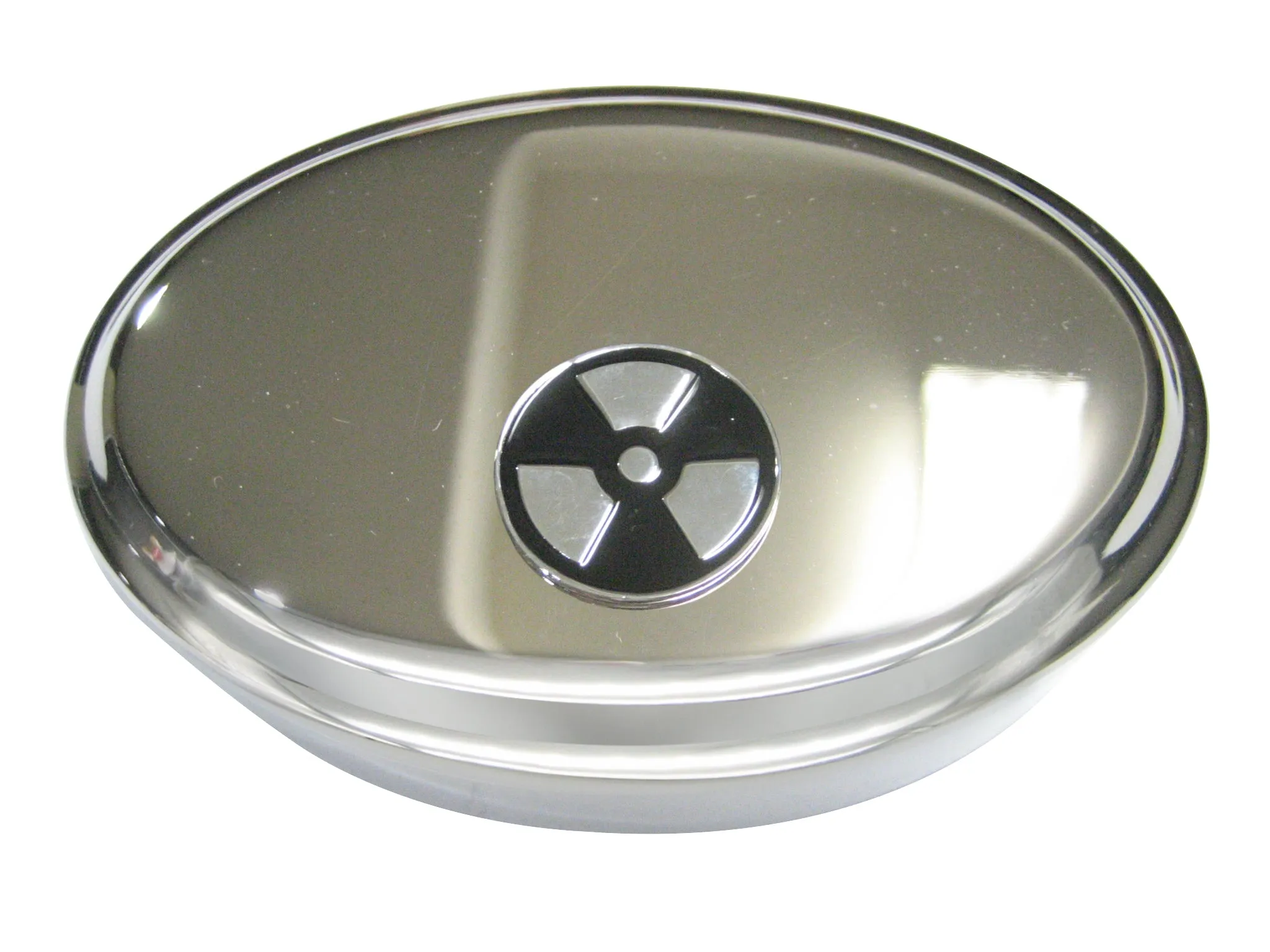Black and Silver Toned Radioactive Symbol Oval Trinket Jewelry Box