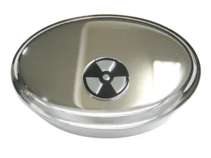 Black and Silver Toned Radioactive Symbol Oval Trinket Jewelry Box