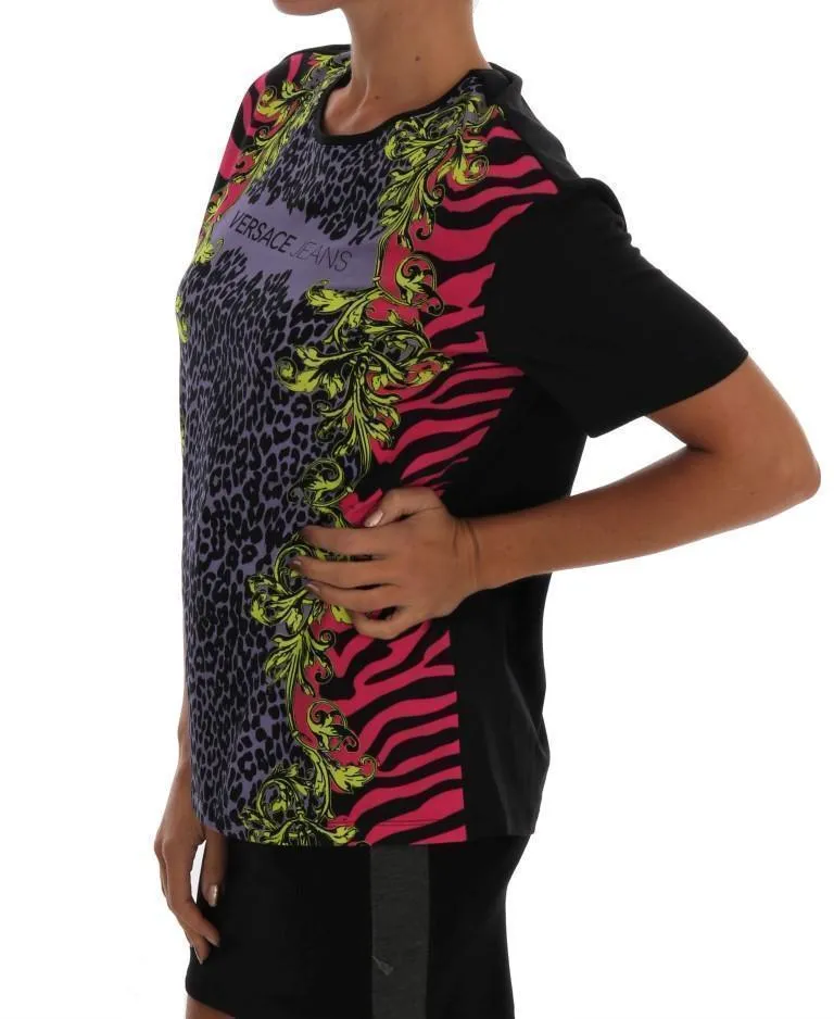 Black Cotton Stretch Motive T-Shirt