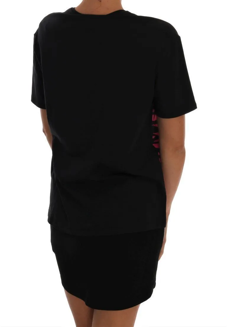 Black Cotton Stretch Motive T-Shirt