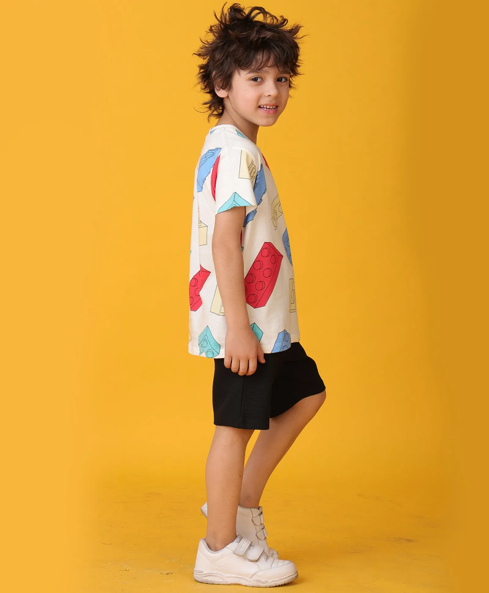 BLOCK T-SHIRT SUMMER BLACK SHORTS SET -  WHITE/BLACK