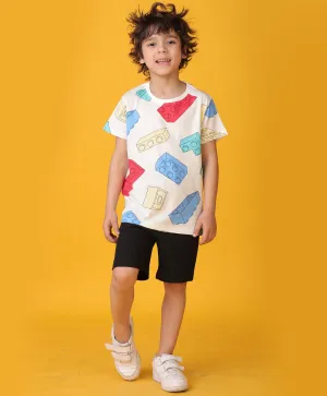 BLOCK T-SHIRT SUMMER BLACK SHORTS SET -  WHITE/BLACK