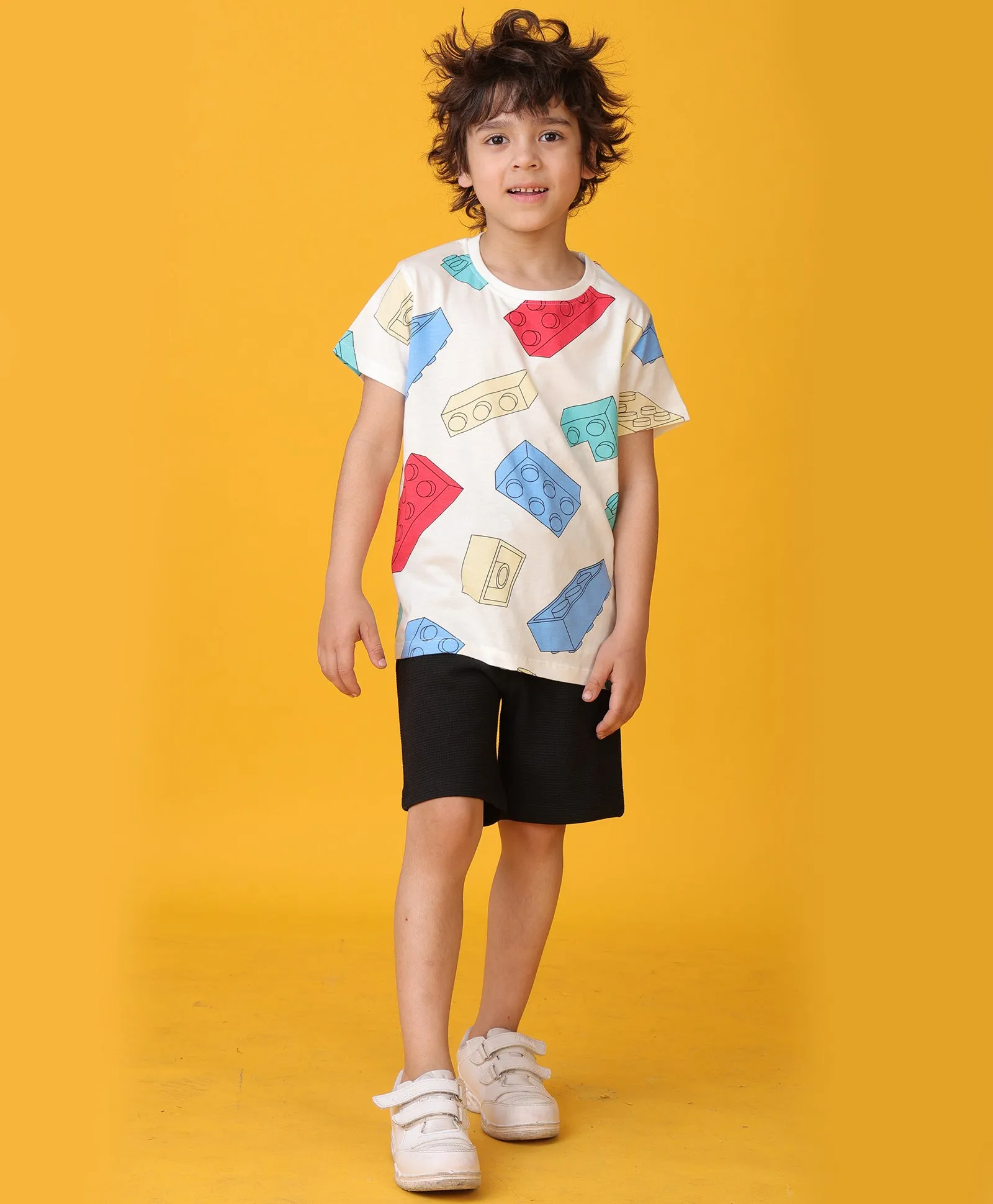 BLOCK T-SHIRT SUMMER BLACK SHORTS SET -  WHITE/BLACK