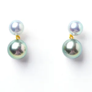 Blue Akoya and Green Tahitian Drop Earrings
