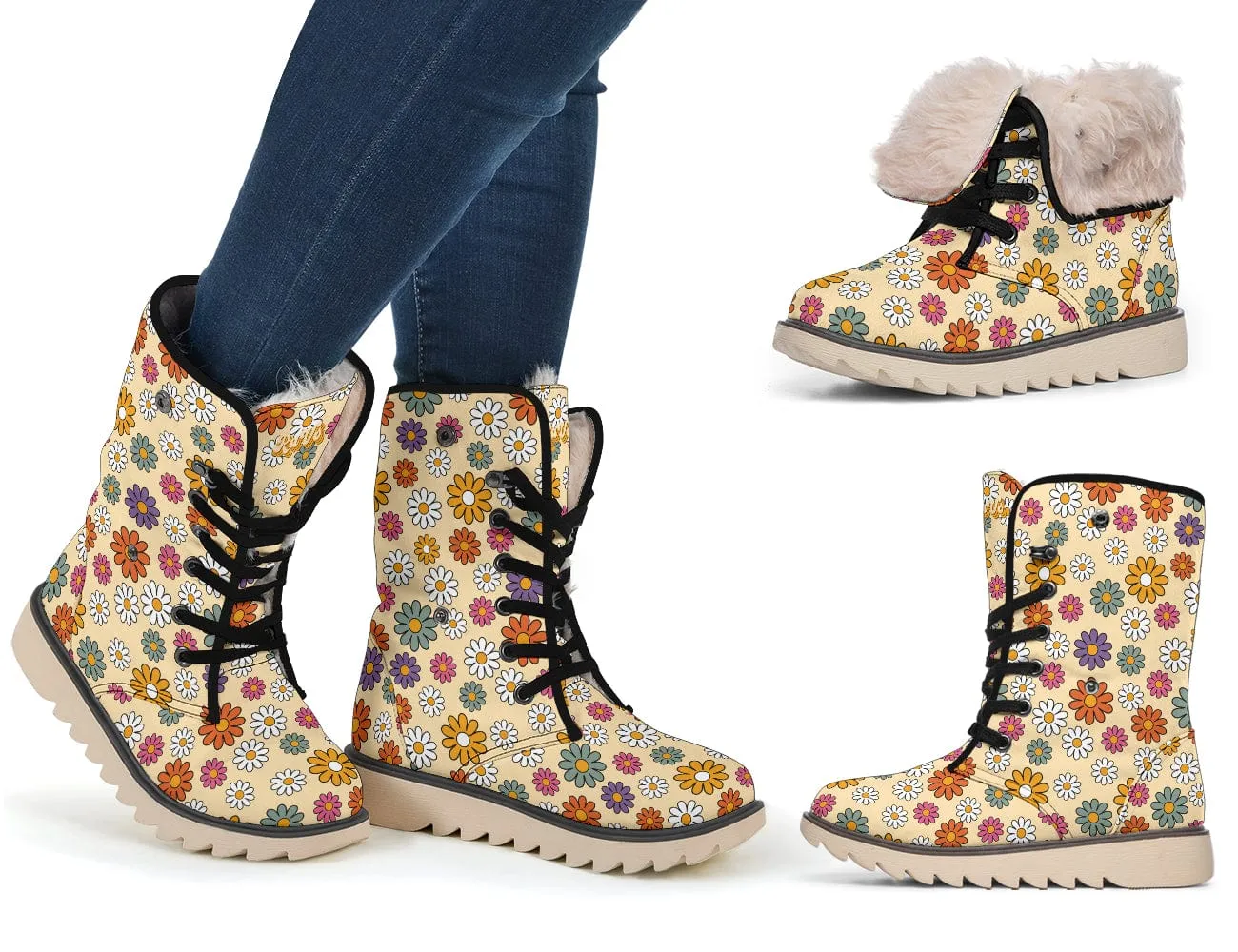 Boho Hippie Daisies Suede Snow Boots