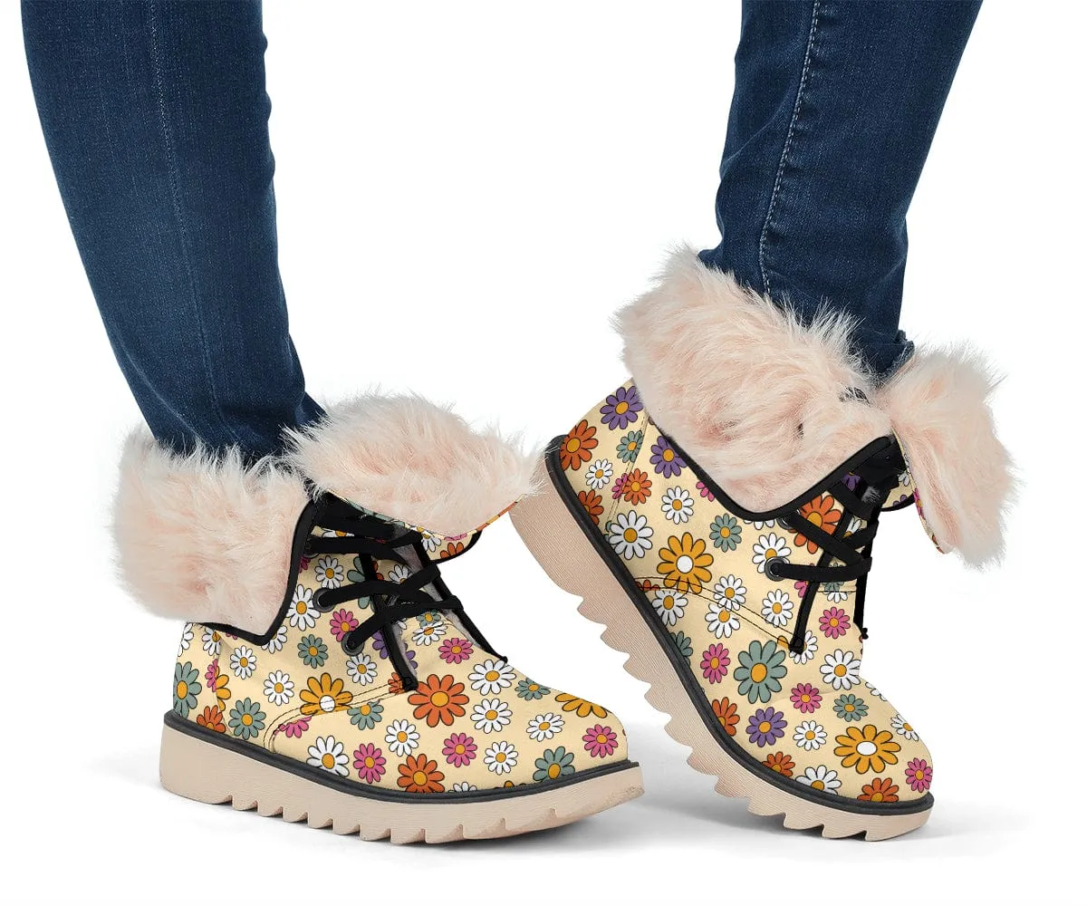Boho Hippie Daisies Suede Snow Boots