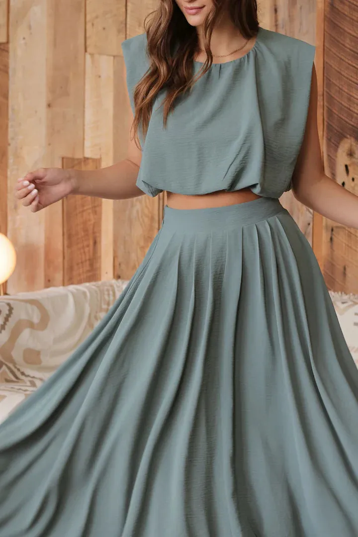 Box Pleated Midi Skirt