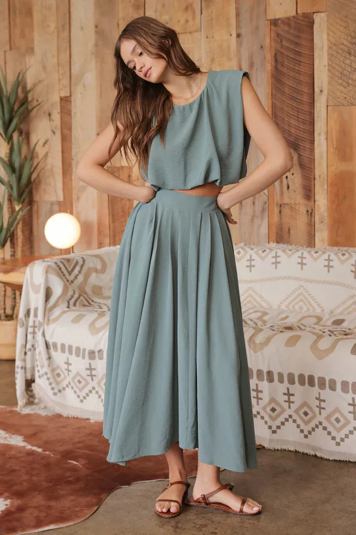Box Pleated Midi Skirt